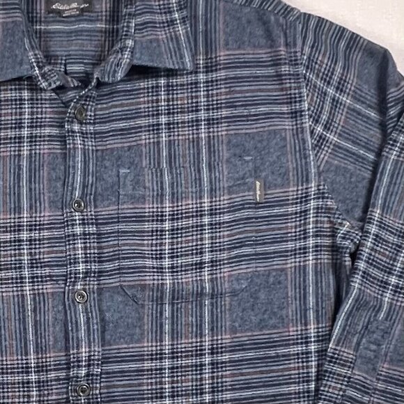 Eddie Bauer Men's‎ XL 100% Cotton Warm Brushed Twill Flannel Shirt Blue Plaid - Picture 5 of 13